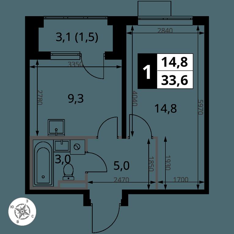 1-BD Apartment Sale, 33.6 sq. m. at Pervy Donskoj, zhiloy mikrorayon Sapronovo, derevnya Sapronovo, Leninskiy City District, Moscow Region, Russia #2