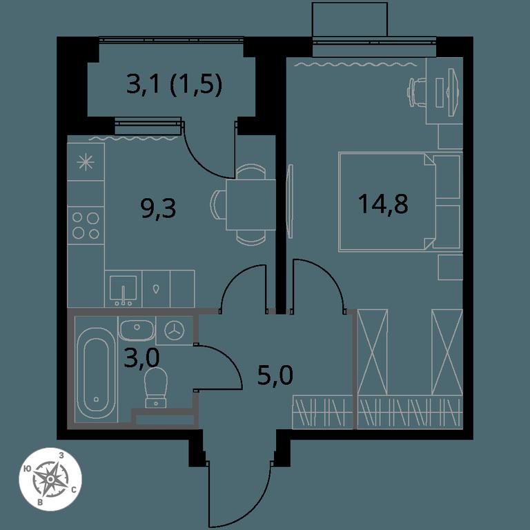 1-BD Apartment Sale, 33.6 sq. m. at Pervy Donskoj, zhiloy mikrorayon Sapronovo, derevnya Sapronovo, Leninskiy City District, Moscow Region, Russia #1