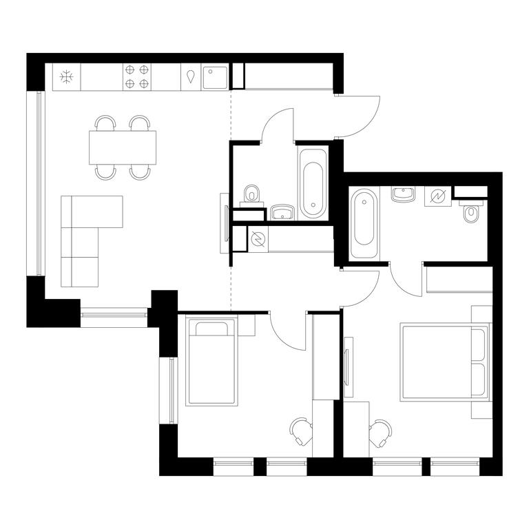 2-BD Apartment Sale, 65.6平方米 at Kutuzovskiy Kvartal, Ivana Franko Street, 20к1, Moscow, Russia #1