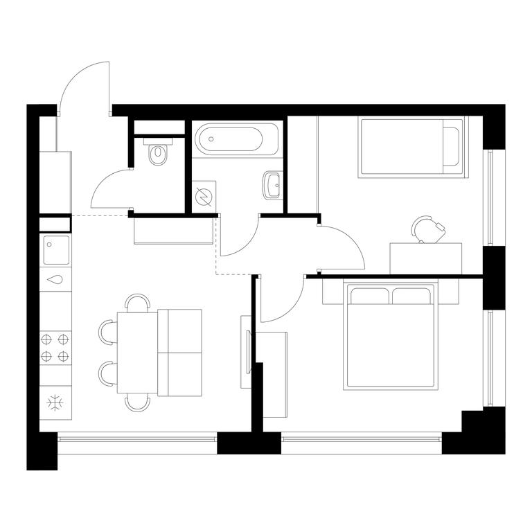 2-BD Apartment Sale, 46.4平方米 at Kutuzovskiy Kvartal, Ivana Franko Street, 20к1, Moscow, Russia #1 2-BD Apartment Sale, 46.4平方米 at Kutuzovskiy Kvartal, Ivana Franko Street, 20к1, Moscow, Russia #1