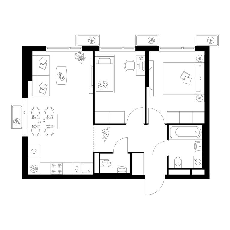 2-BD Apartment Sale, 51.9 sq. m. at Belaya Dacha Park, mikrorayon Parkovy, 1, Kotelniki, Moscow Region, Russia #1
