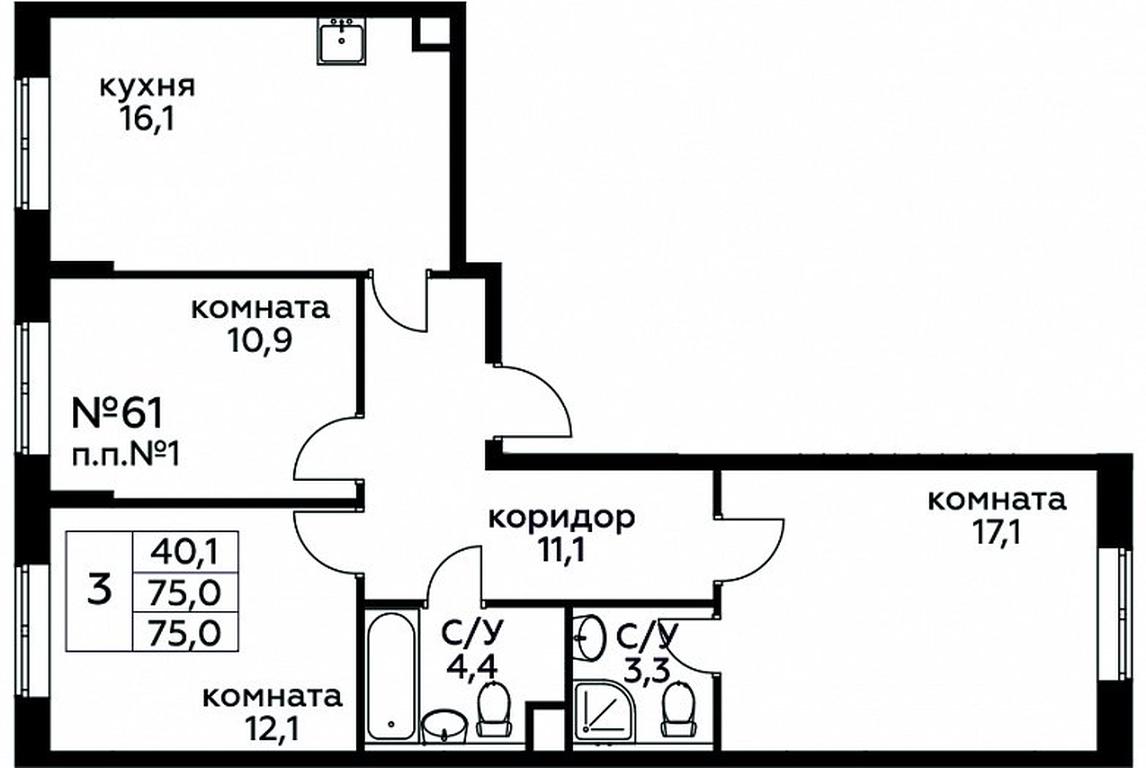 2-BD Apartment Sale, 75平方米 at Tsvetochnye Poliany, kvartal № 23, Filimonkovskoye Municipal Formation, Moscow, Russia #1 2-BD Apartment Sale, 75平方米 at Tsvetochnye Poliany, kvartal № 23, Filimonkovskoye Municipal Formation, Moscow, Russia #1