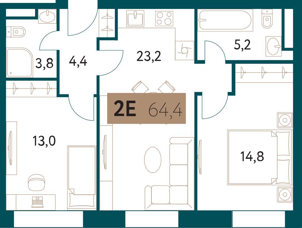 2-BD Apartment Sale, 64.3平方米 at Nastoiashchee, Vinnitskaya Street, 8к3, Moscow, Russia #1