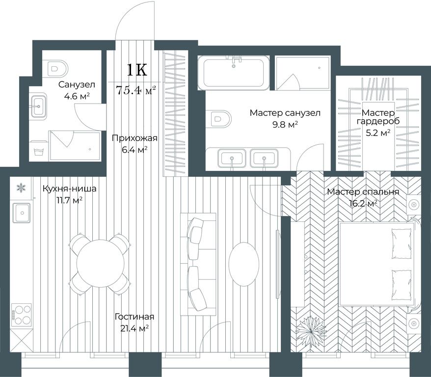 Apartment Sale, 75.9平方米 at Opus, Derbenevskaya Street, 1с1, Moscow, Russia #1