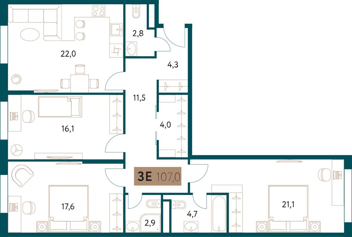 3-BD Apartment Sale, 107 sq. m. at Nastoiashchee, Vinnitskaya Street, 8к3, Moscow, Russia #1