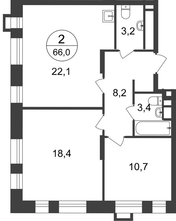 2-BD Apartment Sale, 66.1 sq. m. at Pervyi Moskovskiy, ulitsa Bianki, 1, Moskovskiy, Moscow, Russia #1