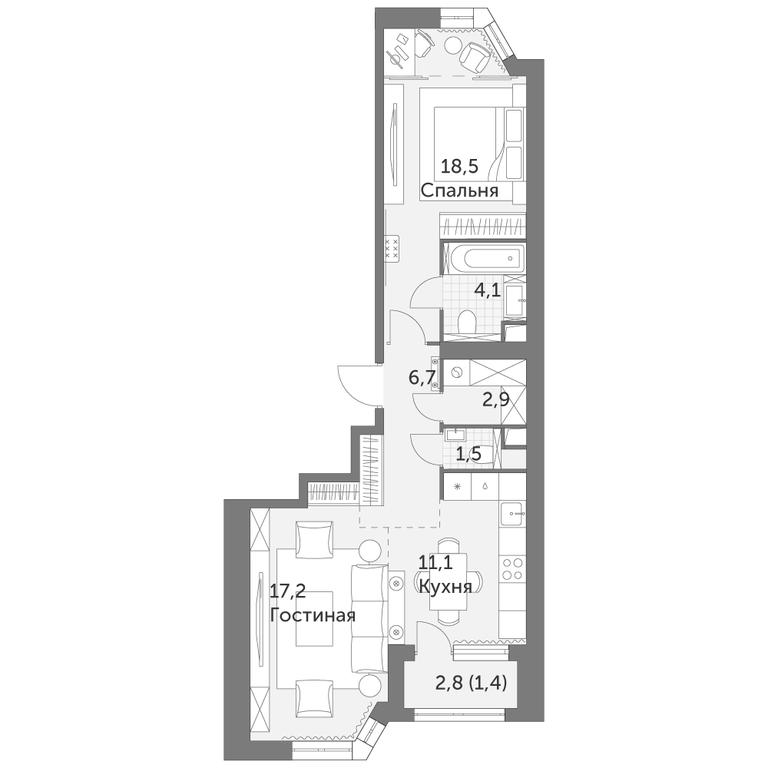 2-BD Apartment Sale, 63.4 sq. m. at Arkhitektor, Akademika Volgina Street, 2Д, Moscow, Russia #1