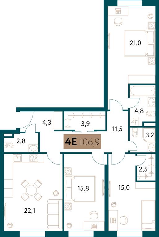 3-BD Apartment Sale, 106.9 sq. m. at Nastoiashchee, Vinnitskaya Street, 8к4, Moscow, Russia #2