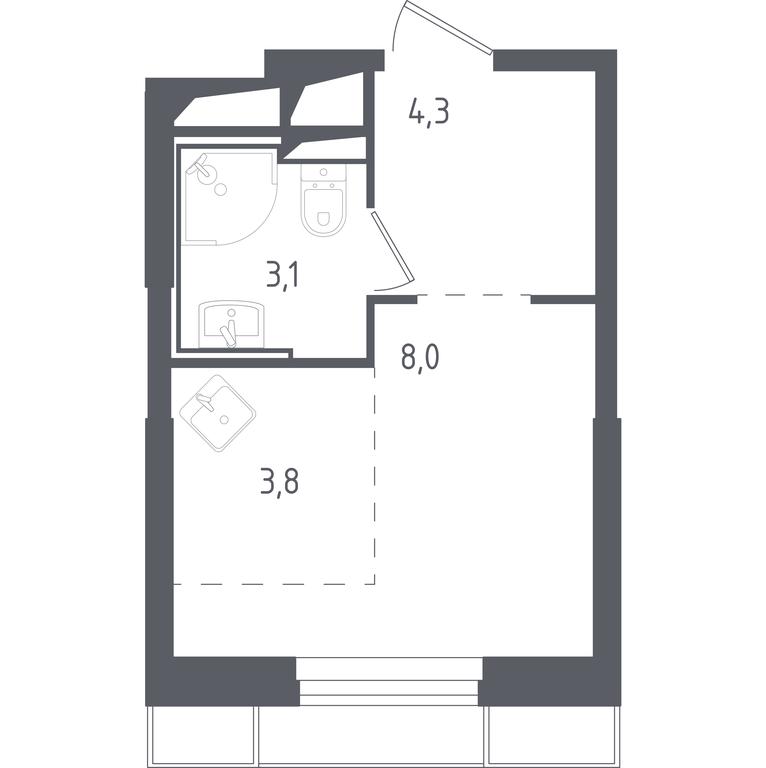Apartment Sale, 19 sq. m. at Sputnik, Lipovoy Roschi Street, 1к4, derevnya Razdory, Odintsovskiy City District, Moscow Region, Russia #1
