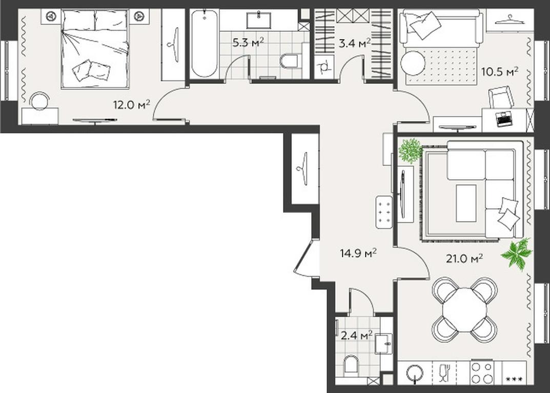 2-BD Apartment Sale, 69.5 sq. m. at Eko Bunino, prospekt Kuprina, 34к1, Sosenskoye Settlement, Moscow, Russia #1