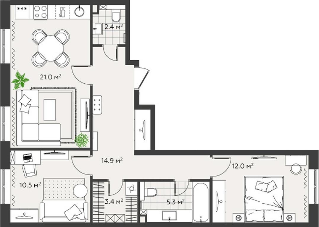2-BD Apartment Sale, 69 sq. m. at Eko Bunino, prospekt Kuprina, 34к1, Sosenskoye Settlement, Moscow, Russia #1
