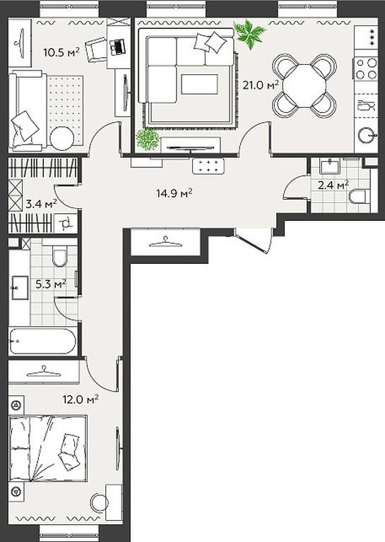 2-BD Apartment Sale, 68.9 sq. m. at Eko Bunino, prospekt Kuprina, 34к1, Sosenskoye Settlement, Moscow, Russia #1 2-BD Apartment Sale, 68.9 sq. m. at Eko Bunino, prospekt Kuprina, 34к1, Sosenskoye Settlement, Moscow, Russia #1