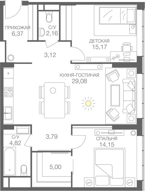 1-BD Apartment Sale, 83.7平方米 at Headliner, Shmitovsky Drive, 39, Moscow, Russia #1