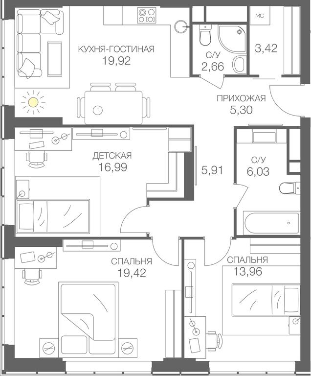 2-BD Apartment Sale, 95.1 sq. m. at Headliner, Shmitovsky Drive, 39, Moscow, Russia #1