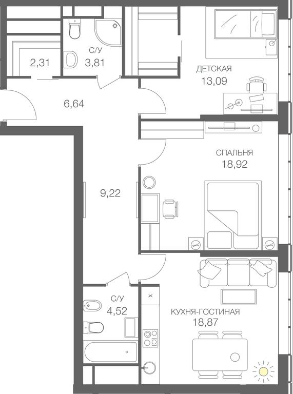 1-BD Apartment Sale, 80 sq. m. at Headliner, Shmitovsky Drive, 39, Moscow, Russia #1