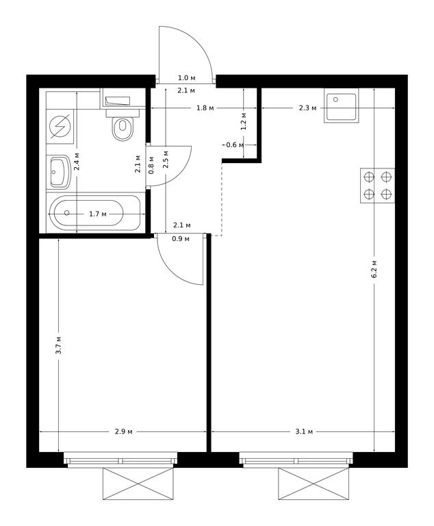 1-BD Apartment Sale, 36.1 sq. m. at Zhulebino Park, Lyotchika Laryushina Street, 6к1, Lyubertsy, Moscow Region, Russia #1