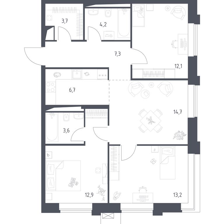 2-BD Apartment Sale, 78.21 sq. m. at Vereiskaya 41, Vereyskaya Street, 41, Moscow, Russia #2