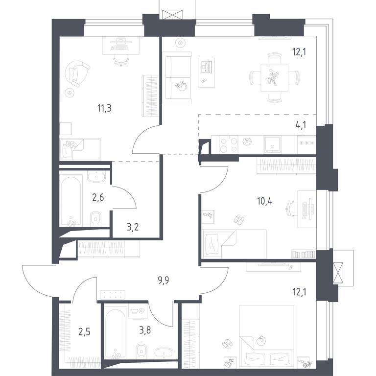 2-BD Apartment Sale, 71.93 sq. m. at Vereiskaya 41, Vereyskaya Street, 41, Moscow, Russia #2