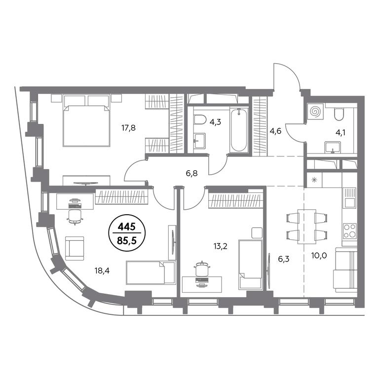 Продажа 4-комн. квартиры, 85,5 м² в ЖК «Дом56», улица Фридриха Энгельса, 56с1, Москва, Россия #2 Продажа 4-комн. квартиры, 85,5 м² в ЖК «Дом56», улица Фридриха Энгельса, 56с1, Москва, Россия #2