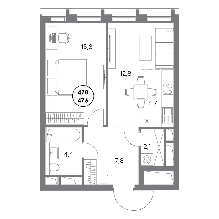 2-BD Apartment Sale, 47.6 sq. m. at Dom56, Fridrikha Engelsa Street, 56с1, Moscow, Russia #1 2-BD Apartment Sale, 47.6 sq. m. at Dom56, Fridrikha Engelsa Street, 56с1, Moscow, Russia #1