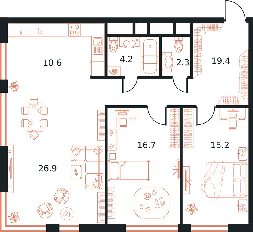 3-BD Apartment Sale, 90.2 sq. m. at West Tower, Aminyevskoye Highway, 6, Moscow, Russia #1