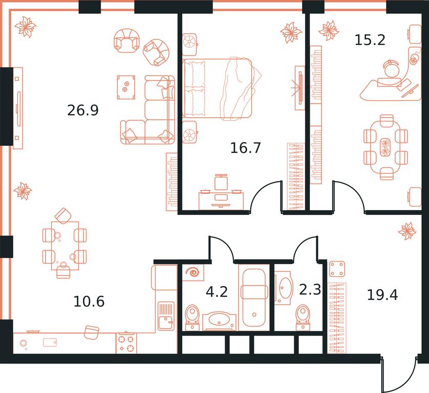3-BD Apartment Sale, 90.2 sq. m. at West Tower, Aminyevskoye Highway, 6, Moscow, Russia #1
