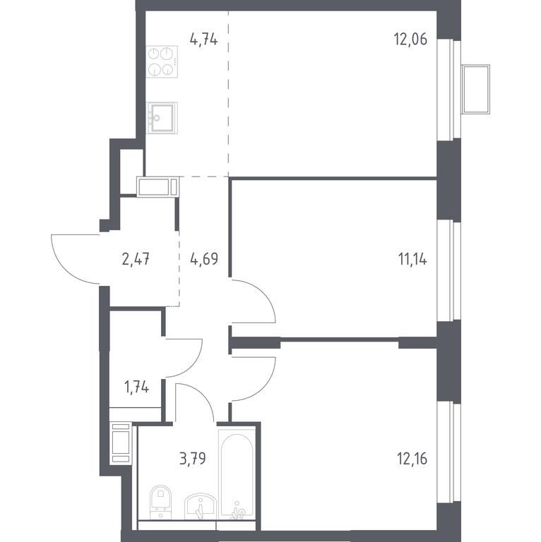 1-BD Apartment Sale, 52.6 sq. m. at Pribrezhnyi Park, Pribrezhniy Park Residential Complex, Village of Yam, Domodedovo City District, Moscow Region, Russia #1