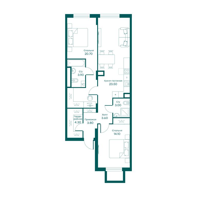 2-BD Apartment Sale, 77平方米 at Ravnovesie, zhiloy kompleks Ravnovesiye, selo Perkhushkovo, Odintsovskiy City District, Moscow Region, Russia #1