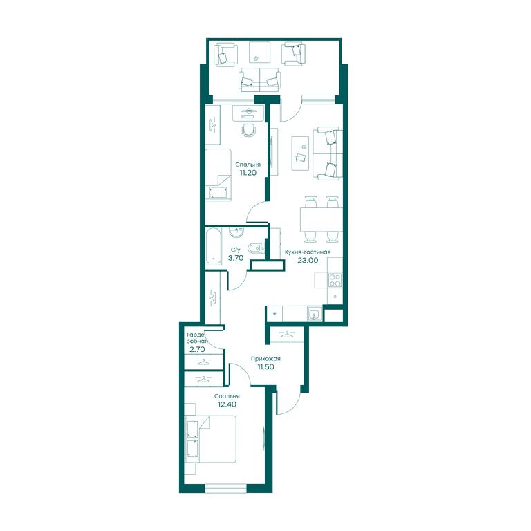 2-BD Apartment Sale, 64.1 sq. m. at Ravnovesie, zhiloy kompleks Ravnovesiye, selo Perkhushkovo, Odintsovskiy City District, Moscow Region, Russia #1