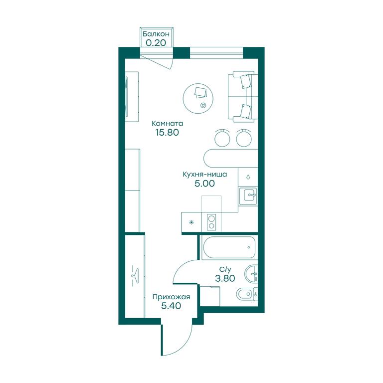 Apartment Sale, 30平方米 at Ravnovesie, zhiloy kompleks Ravnovesiye, selo Perkhushkovo, Odintsovskiy City District, Moscow Region, Russia #1
