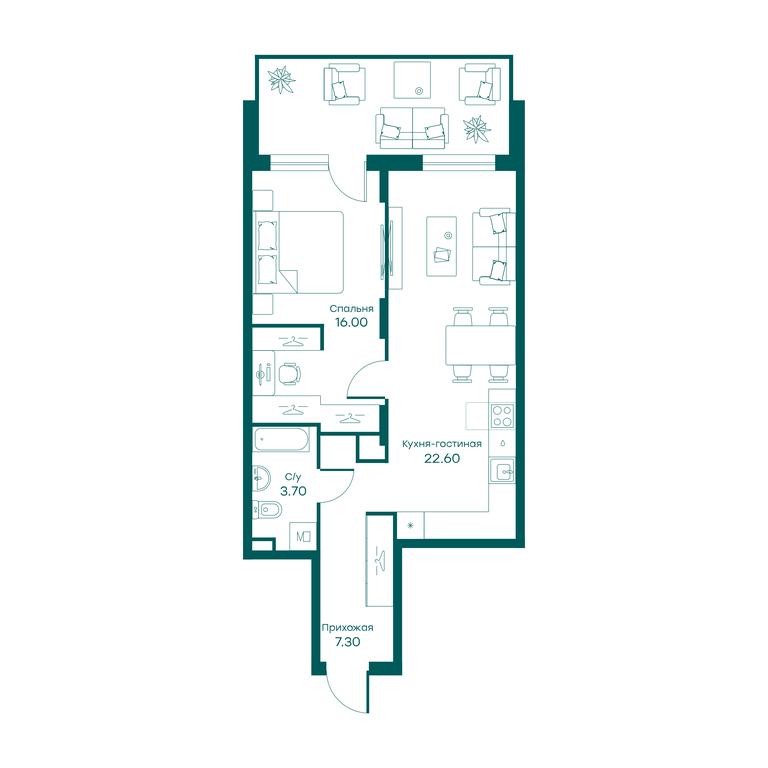 1-BD Apartment Sale, 49.6 sq. m. at Ravnovesie, zhiloy kompleks Ravnovesiye, selo Perkhushkovo, Odintsovskiy City District, Moscow Region, Russia #1