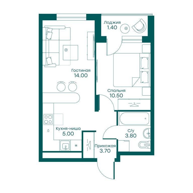1-BD Apartment Sale, 36.5 sq. m. at Ravnovesie, zhiloy kompleks Ravnovesiye, selo Perkhushkovo, Odintsovskiy City District, Moscow Region, Russia #1