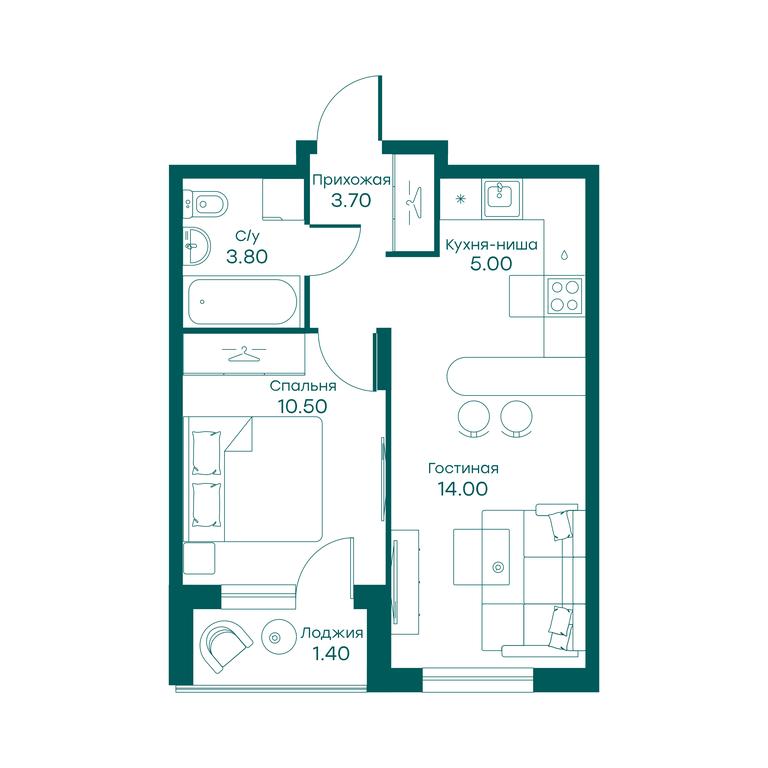 1-BD Apartment Sale, 36.8 sq. m. at Ravnovesie, zhiloy kompleks Ravnovesiye, selo Perkhushkovo, Odintsovskiy City District, Moscow Region, Russia #1