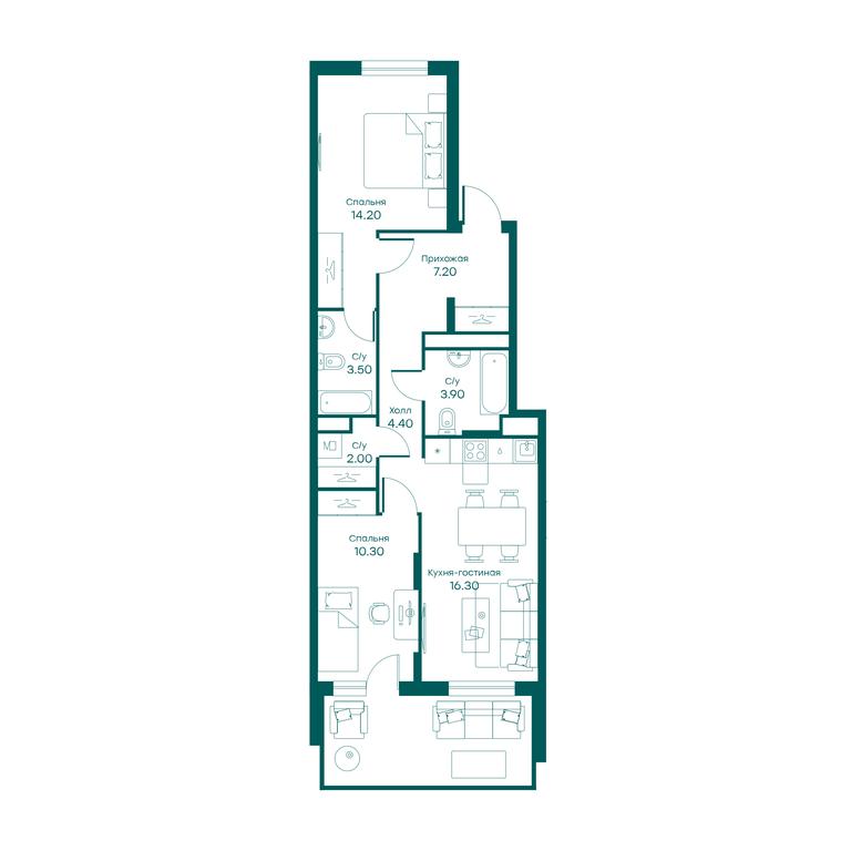 2-BD Apartment Sale, 62.1平方米 at Ravnovesie, zhiloy kompleks Ravnovesiye, selo Perkhushkovo, Odintsovskiy City District, Moscow Region, Russia #1