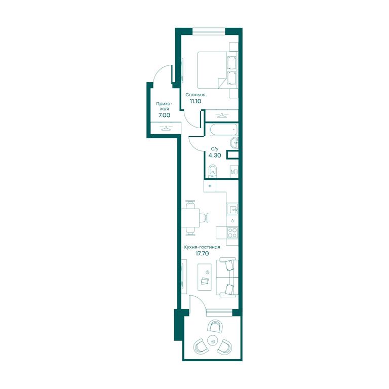 1-BD Apartment Sale, 40.1 sq. m. at Ravnovesie, zhiloy kompleks Ravnovesiye, selo Perkhushkovo, Odintsovskiy City District, Moscow Region, Russia #1