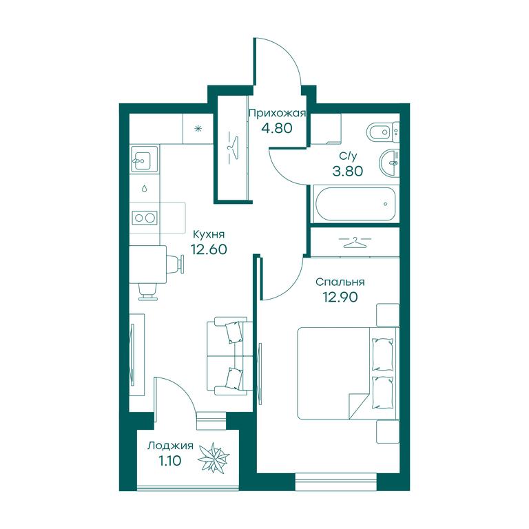 Apartment Sale, 33.7平方米 at Ravnovesie, zhiloy kompleks Ravnovesiye, selo Perkhushkovo, Odintsovskiy City District, Moscow Region, Russia #1