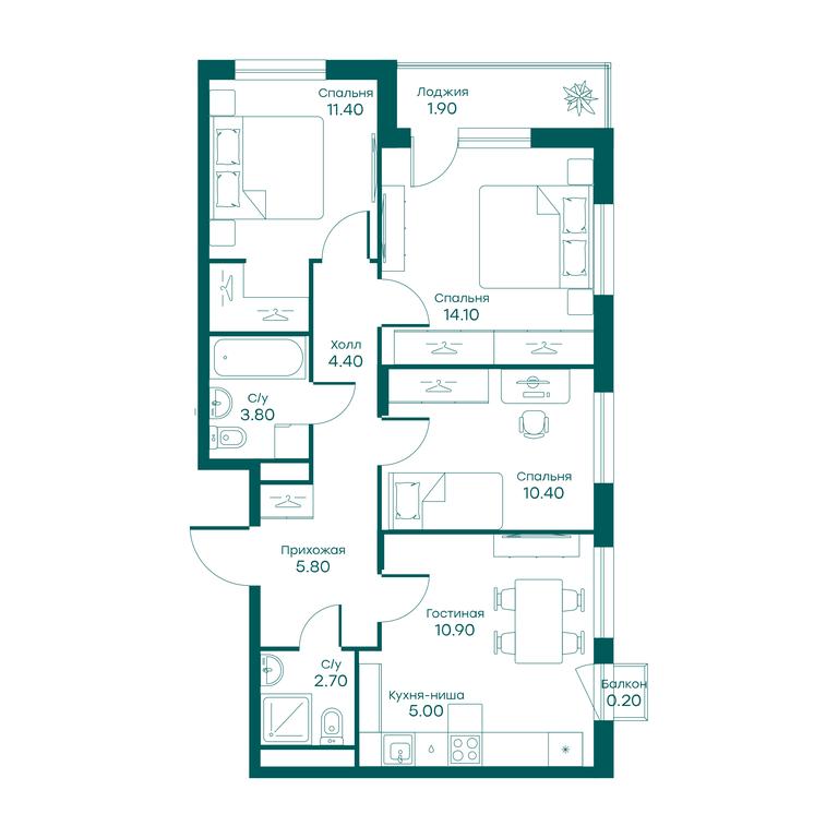 3-BD Apartment Sale, 67.3平方米 at Ravnovesie, zhiloy kompleks Ravnovesiye, selo Perkhushkovo, Odintsovskiy City District, Moscow Region, Russia #1 3-BD Apartment Sale, 67.3平方米 at Ravnovesie, zhiloy kompleks Ravnovesiye, selo Perkhushkovo, Odintsovskiy City District, Moscow Region, Russia #1