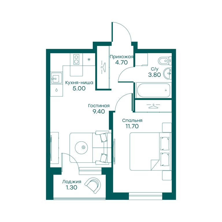 1-BD Apartment Sale, 34.3 sq. m. at Ravnovesie, zhiloy kompleks Ravnovesiye, selo Perkhushkovo, Odintsovskiy City District, Moscow Region, Russia #1