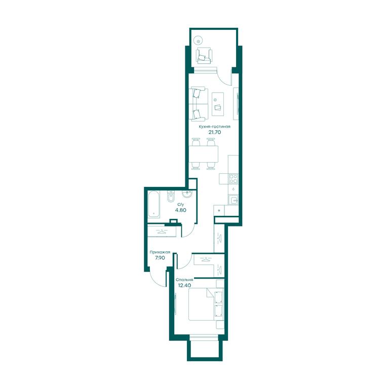1-BD Apartment Sale, 46.6平方米 at Ravnovesie, zhiloy kompleks Ravnovesiye, selo Perkhushkovo, Odintsovskiy City District, Moscow Region, Russia #1