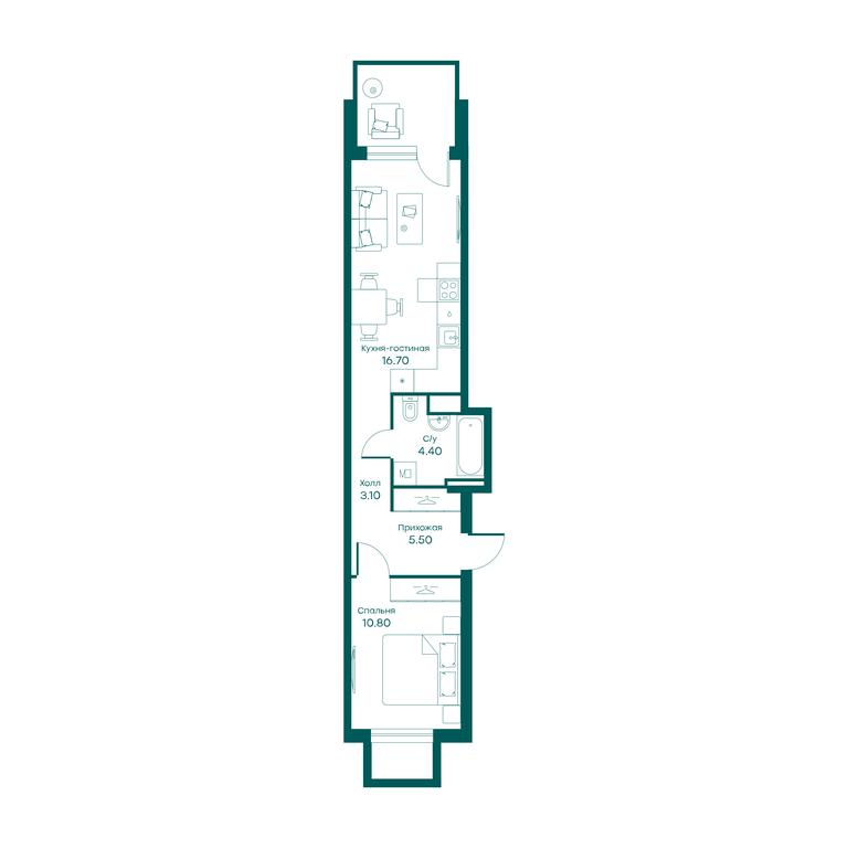 1-BD Apartment Sale, 40.6 sq. m. at Ravnovesie, zhiloy kompleks Ravnovesiye, selo Perkhushkovo, Odintsovskiy City District, Moscow Region, Russia #1