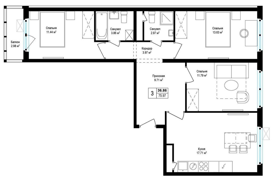 3-BD Apartment Sale, 75.7平方米 at Eko Vidnoe 2.0, kvartal Tsentralny, 1, Kupelinka Subdistrict, derevnya Sapronovo, Leninskiy City District, Moscow Region, Russia #1 3-BD Apartment Sale, 75.7平方米 at Eko Vidnoe 2.0, kvartal Tsentralny, 1, Kupelinka Subdistrict, derevnya Sapronovo, Leninskiy City District, Moscow Region, Russia #1