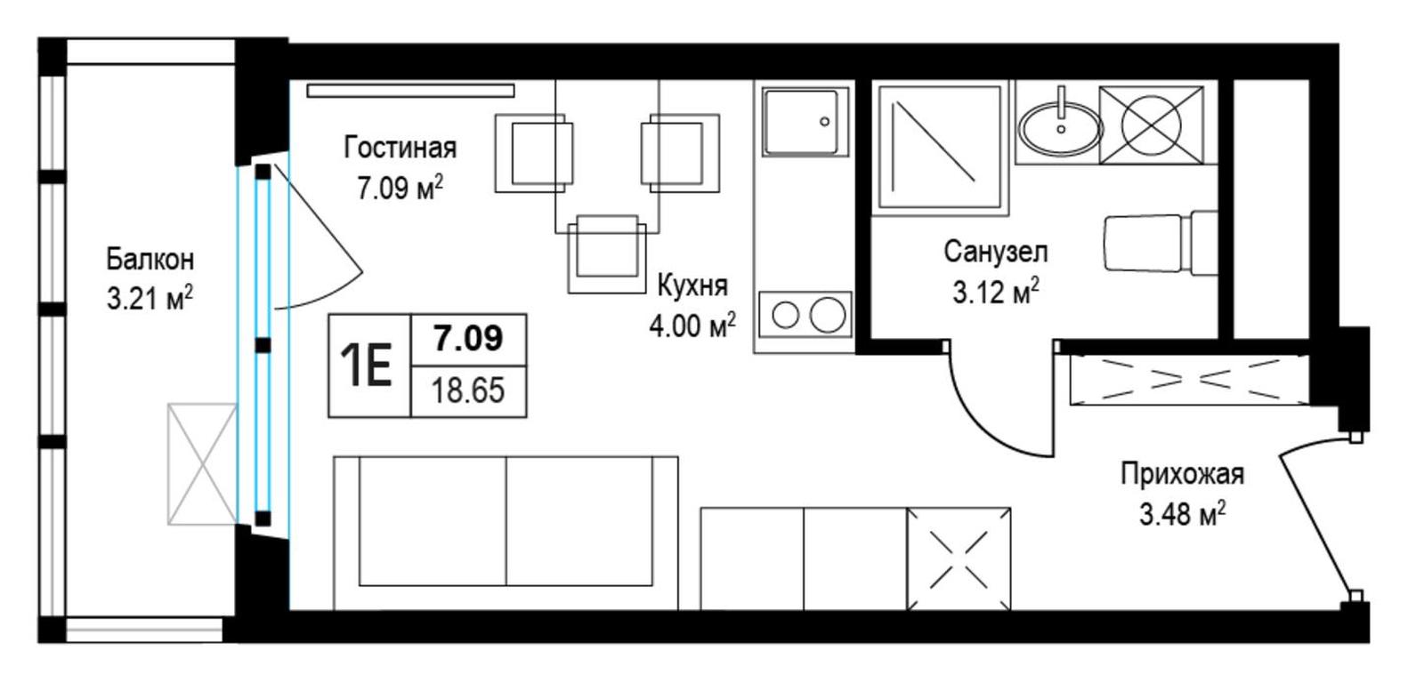 Apartment Sale, 18.9平方米 at Eko Vidnoe 2.0, kvartal Tsentralny, 1, Kupelinka Subdistrict, derevnya Sapronovo, Leninskiy City District, Moscow Region, Russia #1