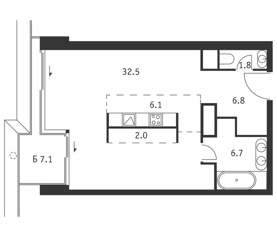 Apartment Sale, 58 sq. m. at Badaevskiy, Kutuzovsky Avenue, 12с3, Moscow, Russia #1