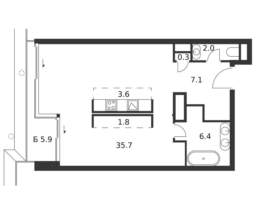 Apartment Sale, 58.7平方米 at Badaevskiy, Kutuzovsky Avenue, 12с3, Moscow, Russia #1