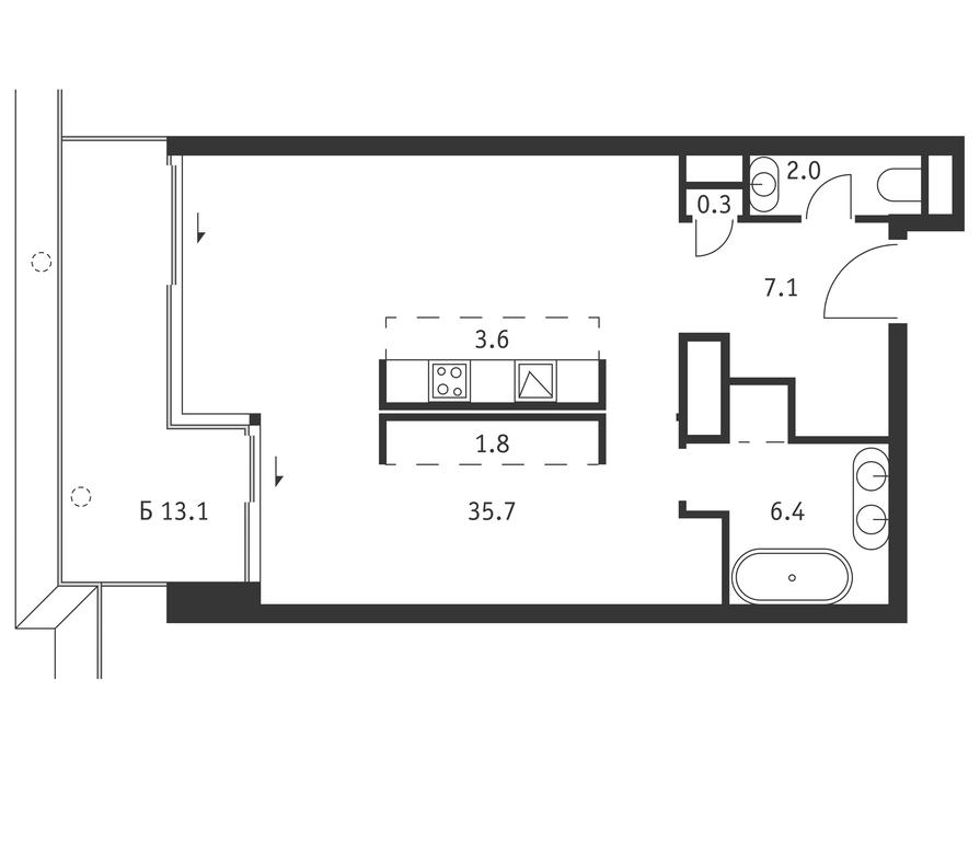 Apartment Sale, 60.8平方米 at Badaevskiy, Kutuzovsky Avenue, 12с3, Moscow, Russia #1