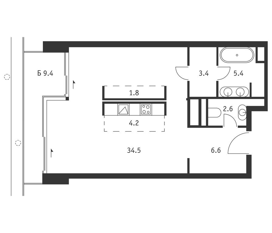 Apartment Sale, 61.2平方米 at Badaevskiy, Kutuzovsky Avenue, 12с3, Moscow, Russia #1