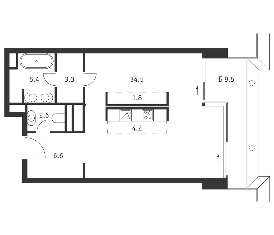 Apartment Sale, 61.3平方米 at Badaevskiy, Kutuzovsky Avenue, 12с3, Moscow, Russia #1