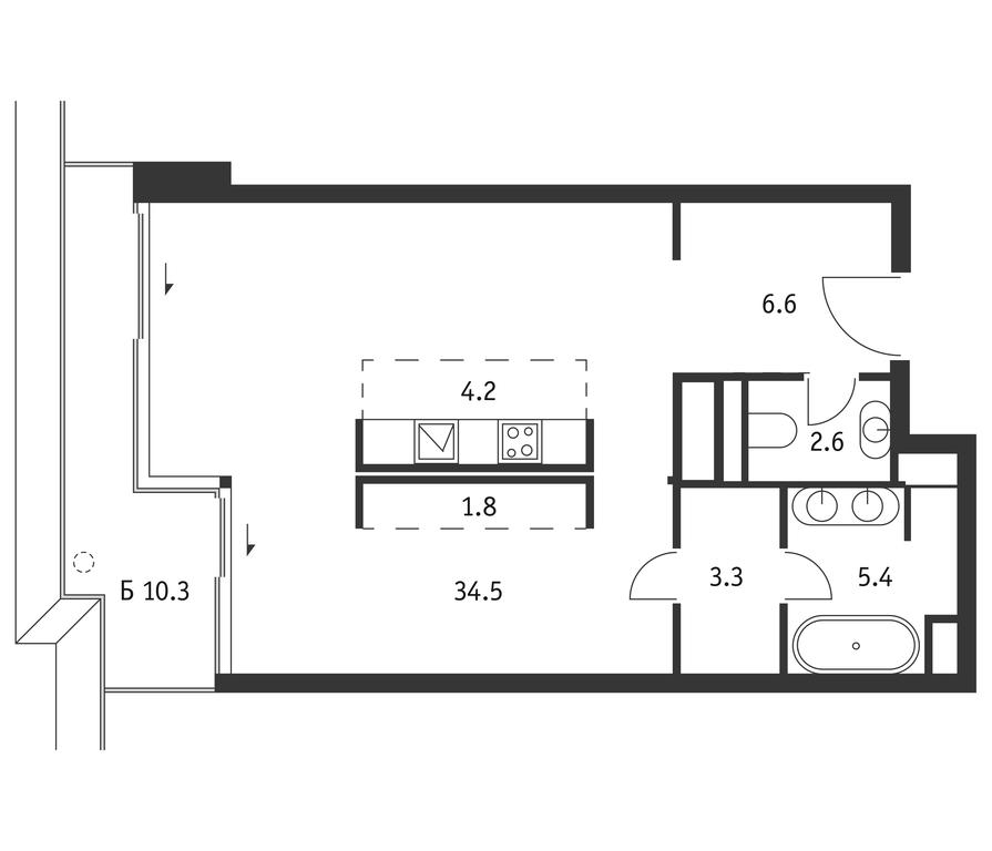 Apartment Sale, 61.5平方米 at Badaevskiy, Kutuzovsky Avenue, 12с3, Moscow, Russia #1