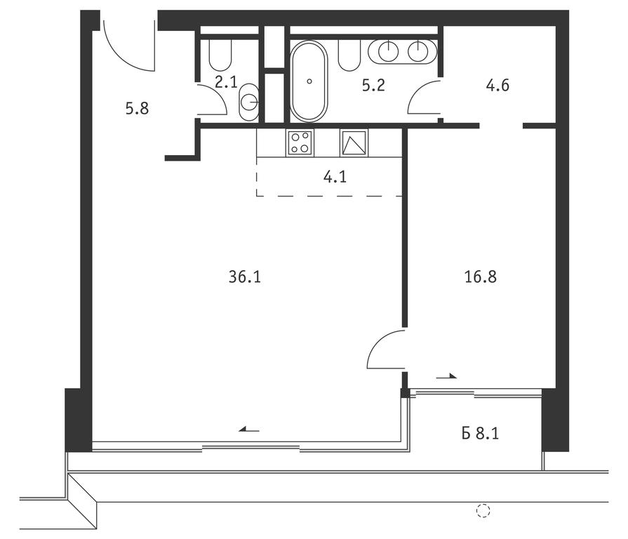 1-BD Apartment Sale, 77.1平方米 at Badaevskiy, Kutuzovsky Avenue, 12с3, Moscow, Russia #1