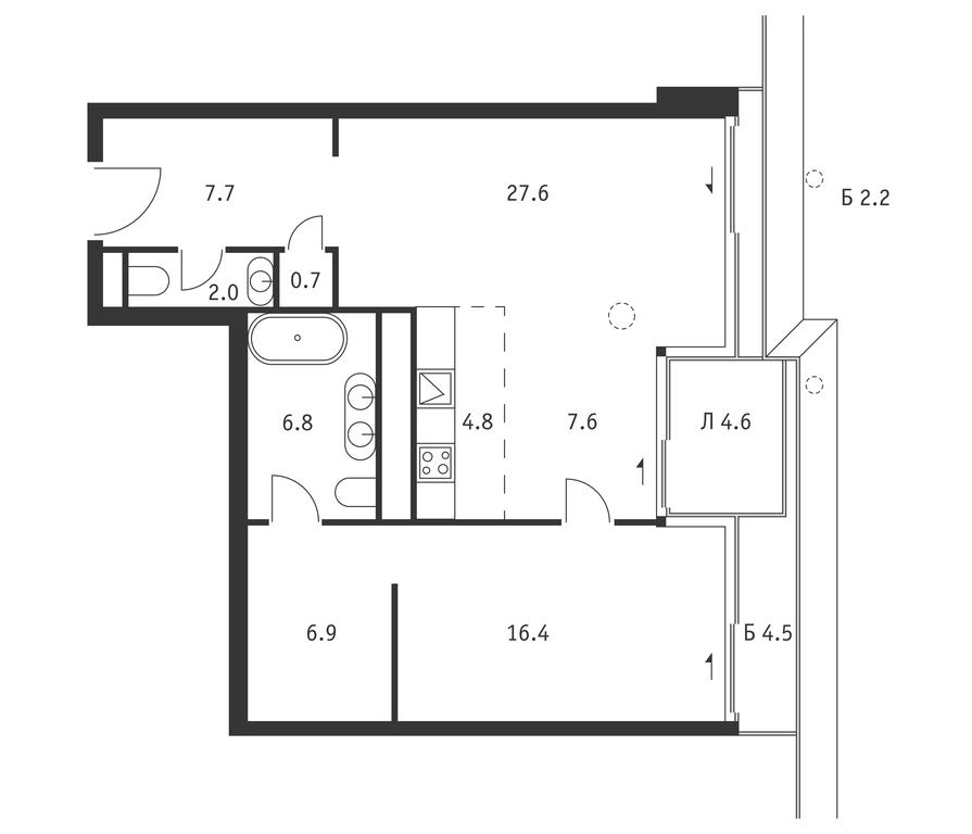1-BD Apartment Sale, 77.3 sq. m. at Badaevskiy, Kutuzovsky Avenue, 12с3, Moscow, Russia #1